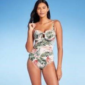Kona Sol Tropical Pique Bandeau High-Coverage One Piece Large